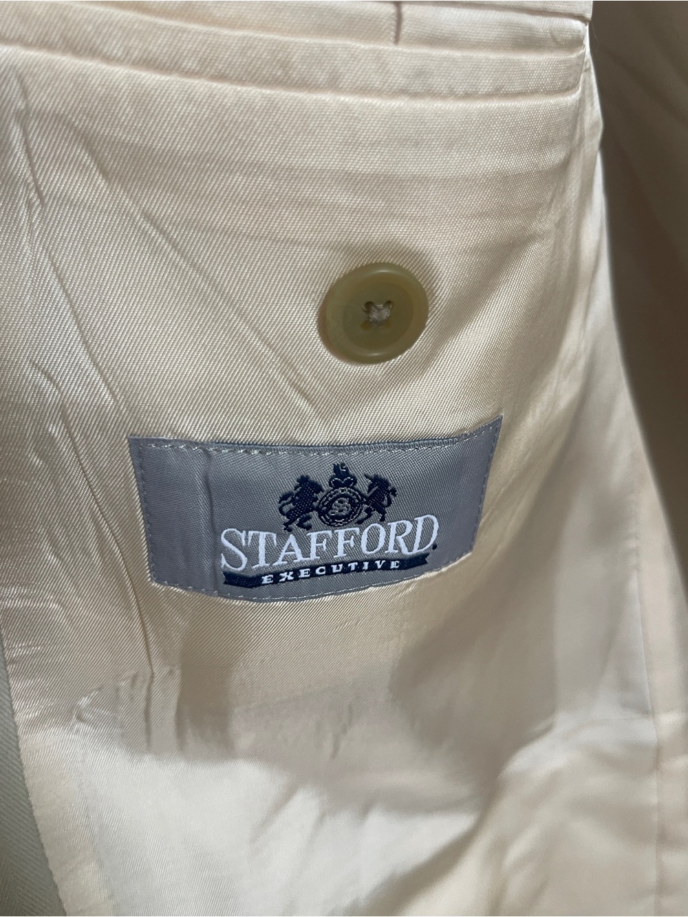Stafford Mens Sz 48 Long Beige 100% Silk Sport Coat Jacket Blazer Flaws - Picture 4 of 9